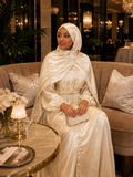 Luxury Satin Dress Set with Pearl Belt