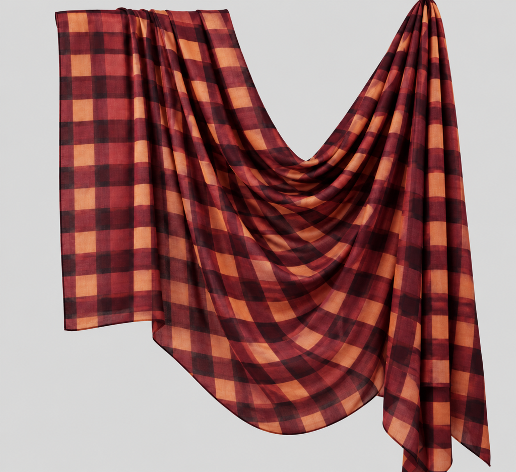 Autumn plaid print polyester hijab