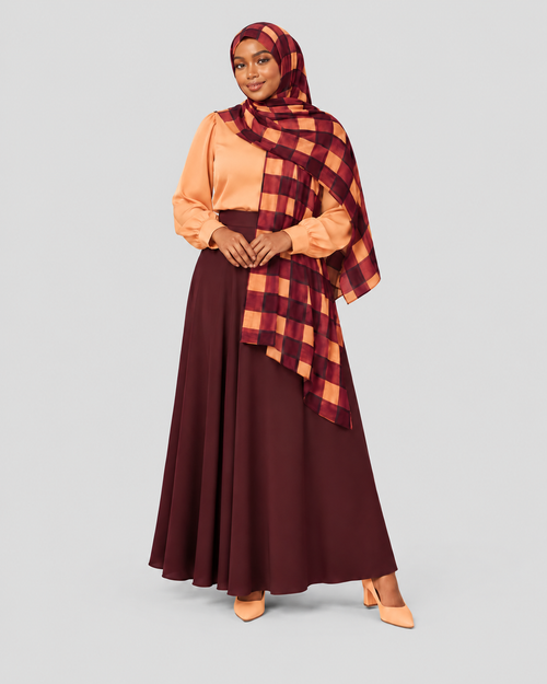 Woman wearing the autumn plaid hijab