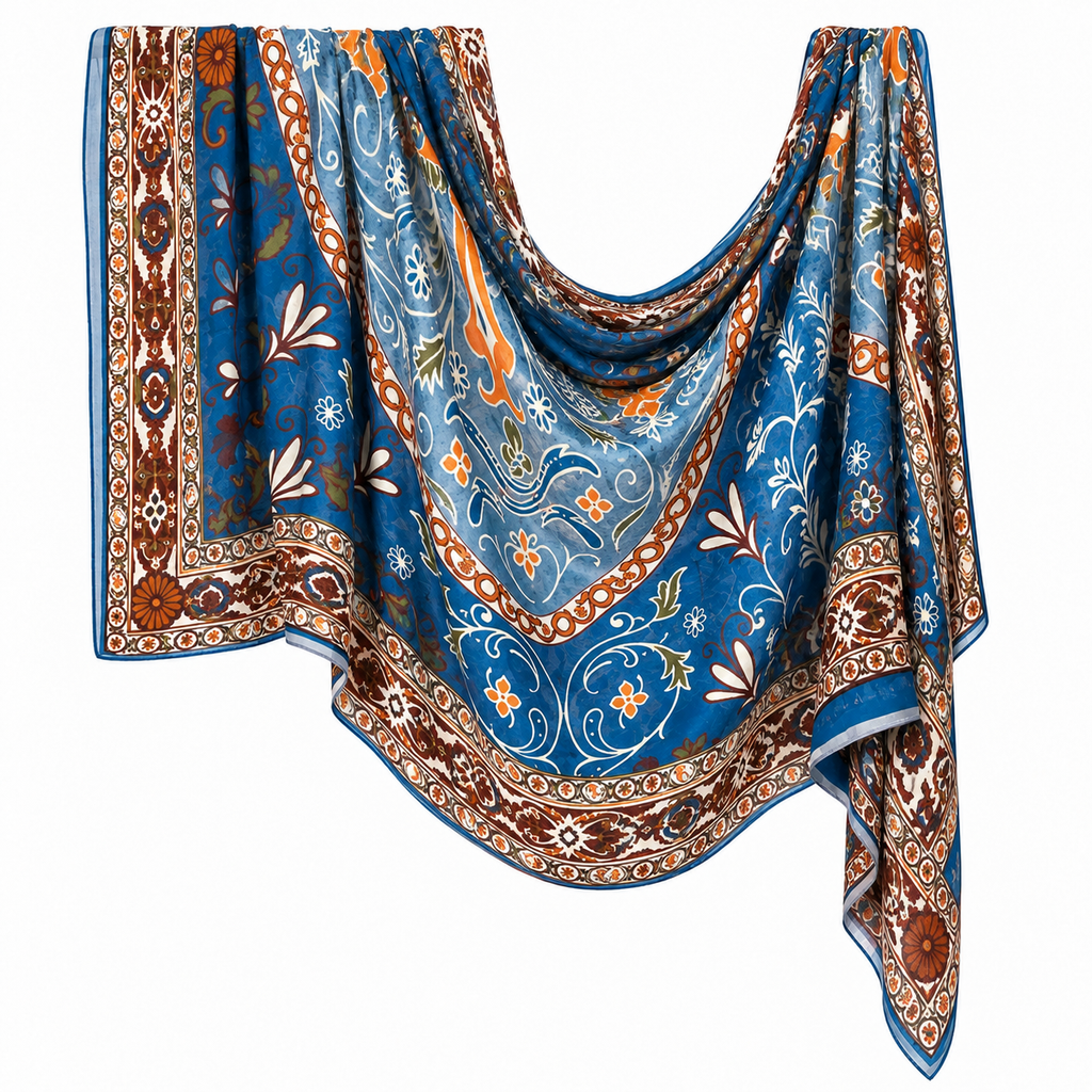 Blue, cream and brown floral modal hijab