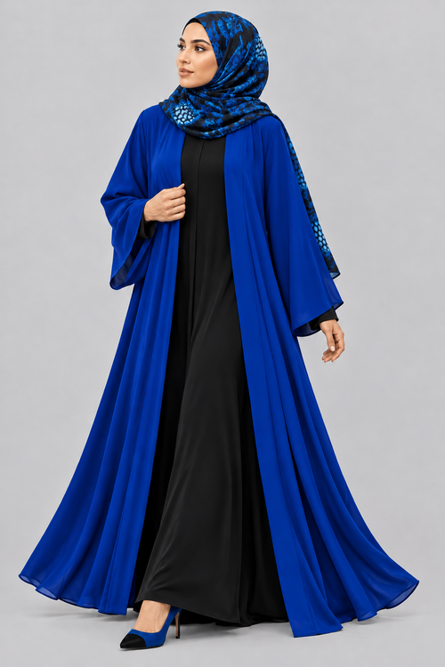 Woman wearing the blue floral hijab