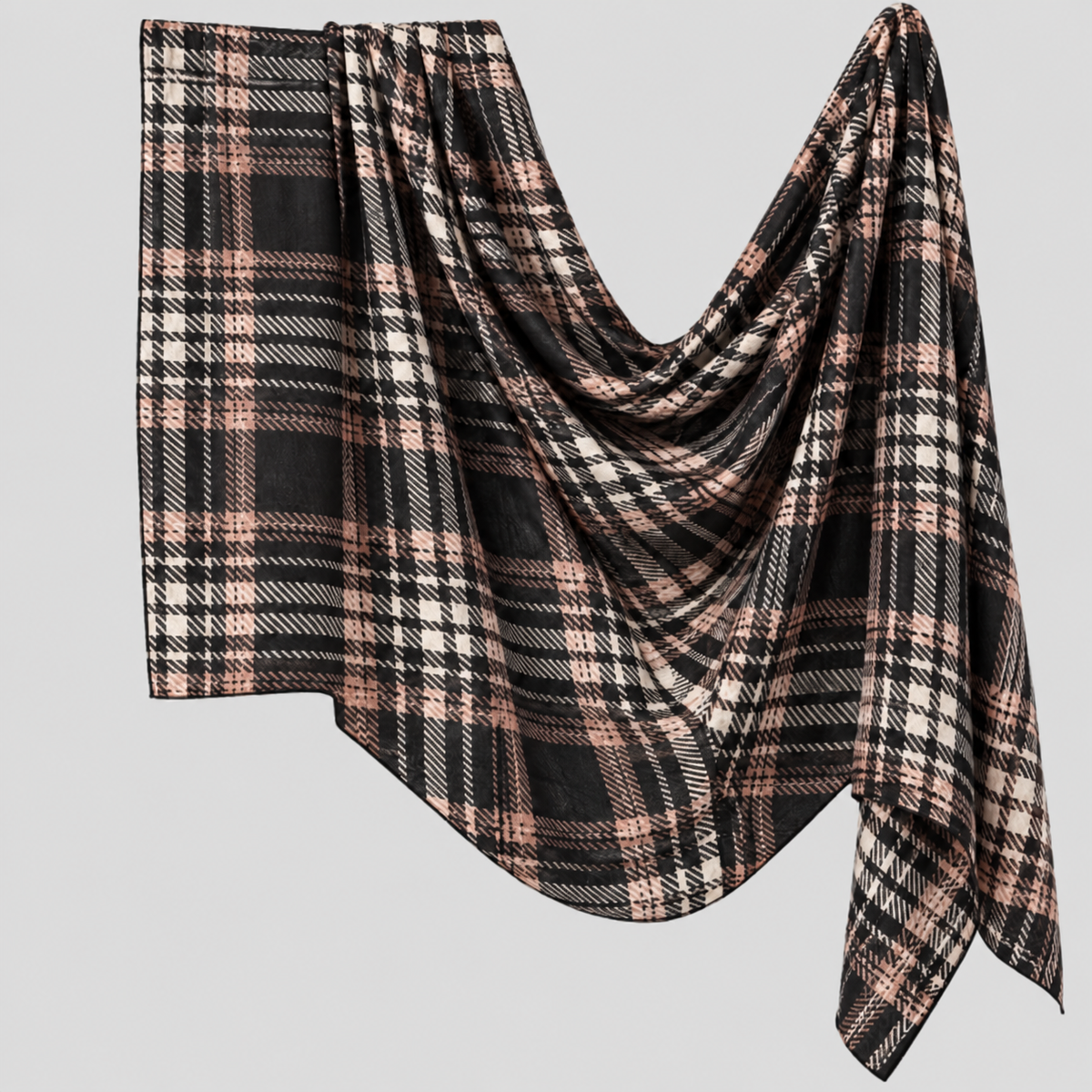 Blush plaid print polyester hijab