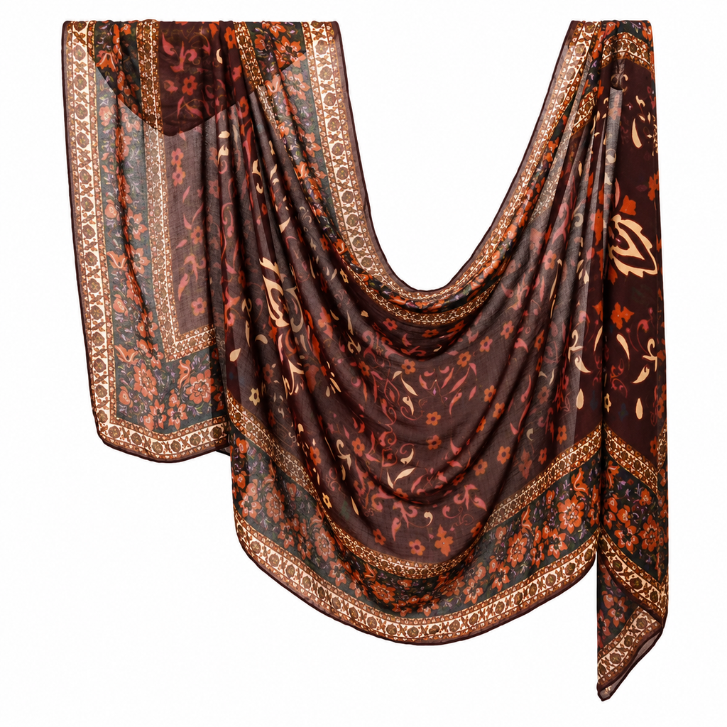 Brown and orange floral modal hijab