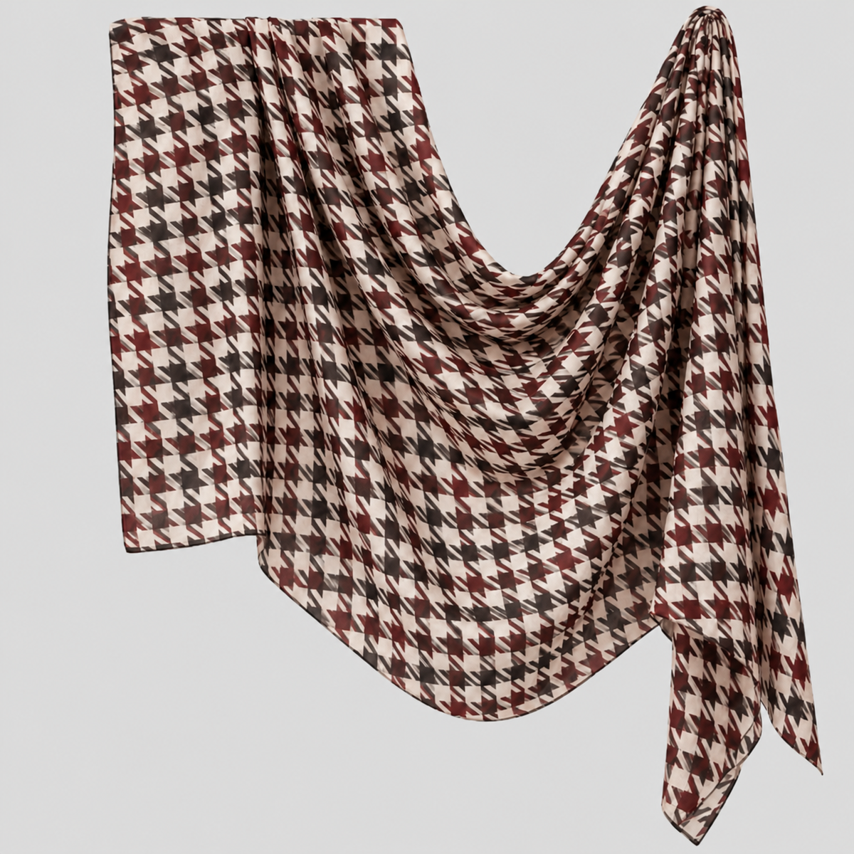 Burgundy houndstooth print polyester hijab