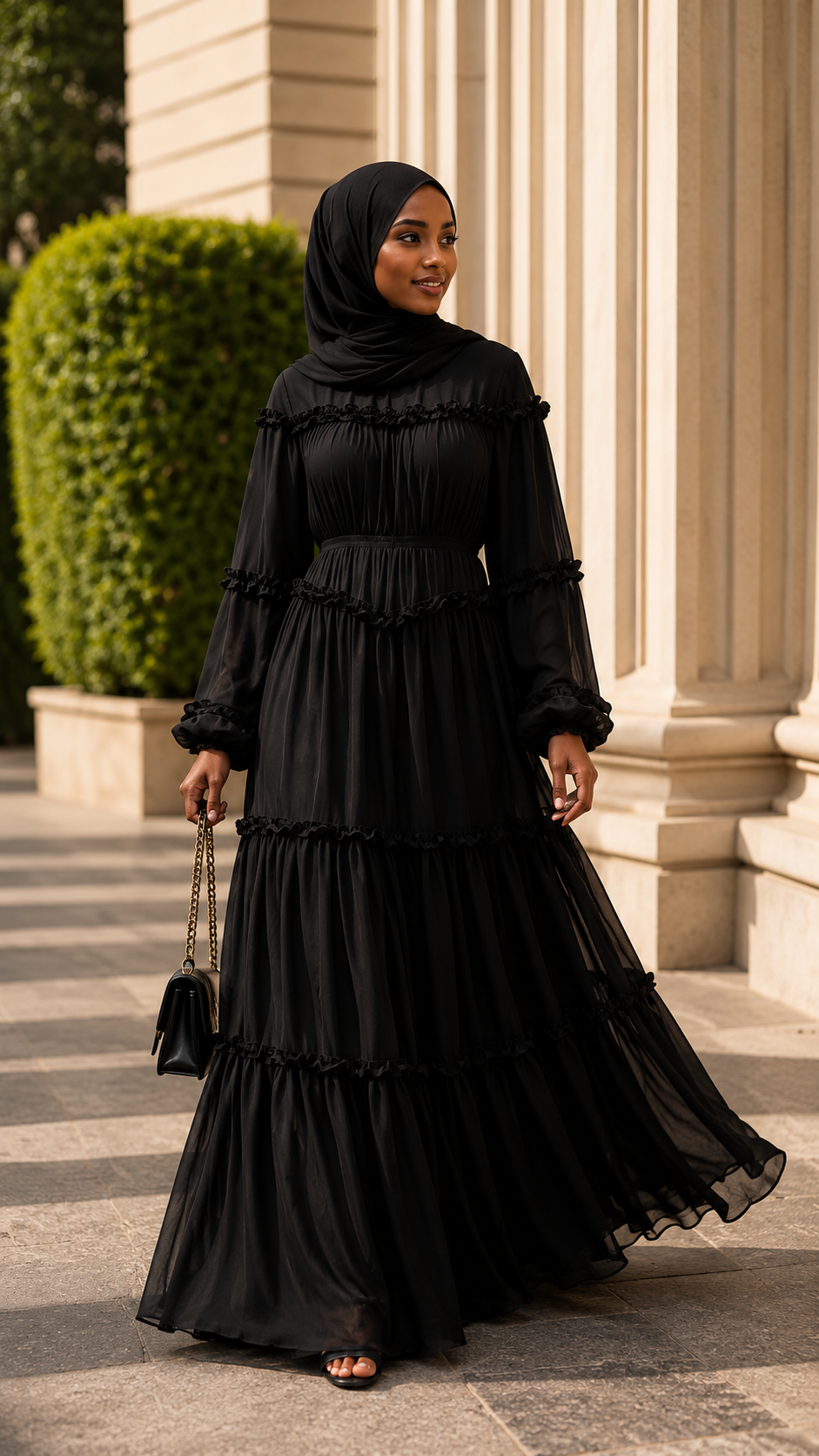 Elegant Double Layer Chiffon Modest Maxi Dress