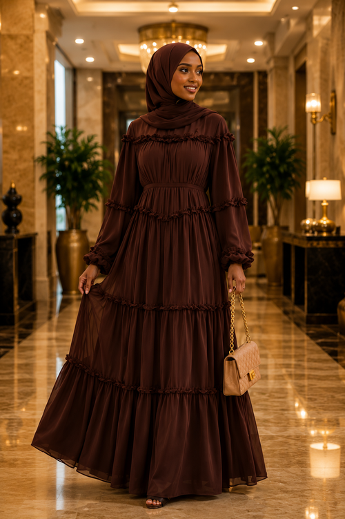 Elegant Double Layer Chiffon Modest Maxi Dress