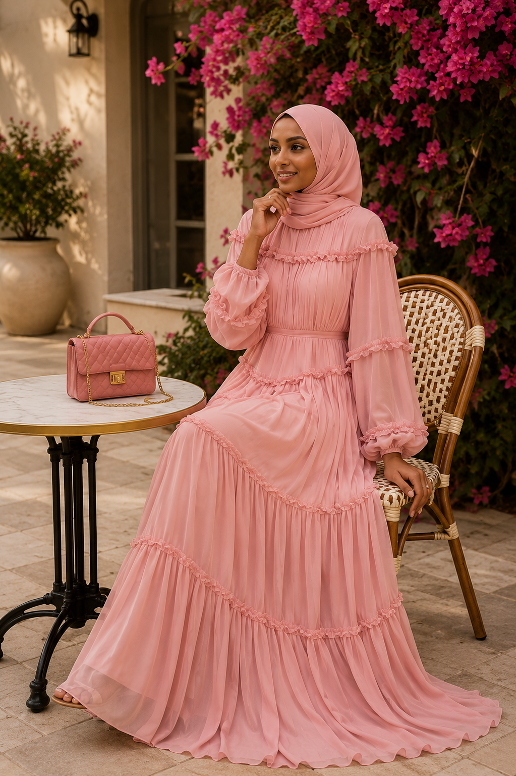 Elegant Double Layer Chiffon Modest Maxi Dress