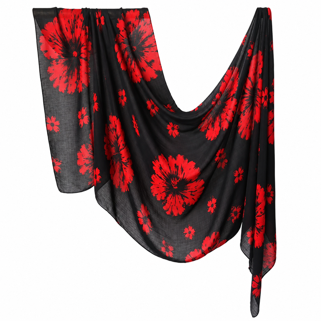 Red and black floral modal hijab
