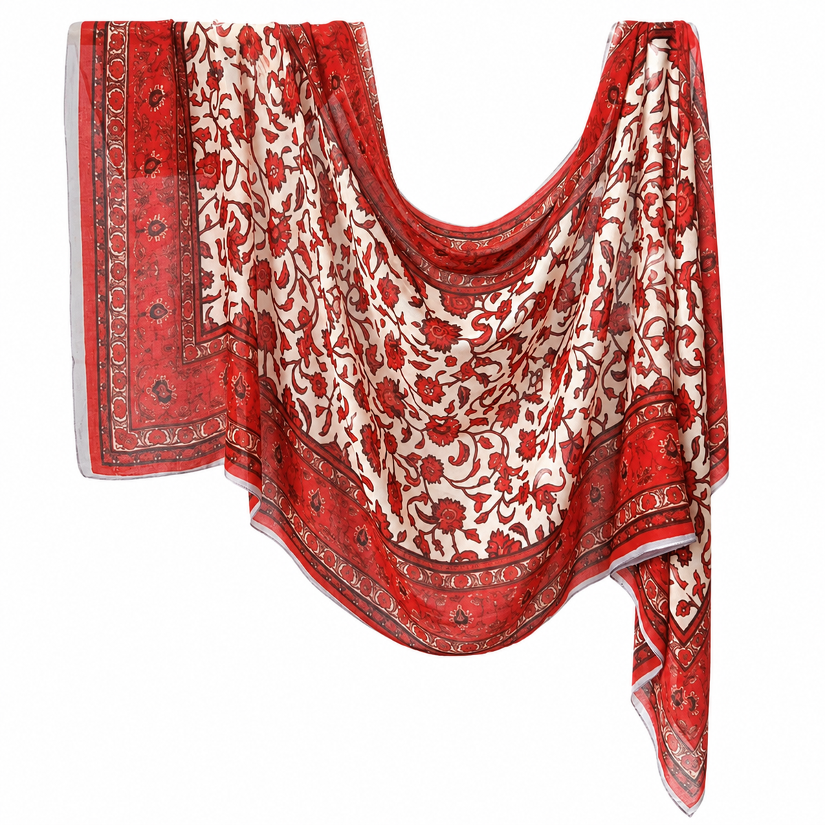 Red and cream floral modal hijab