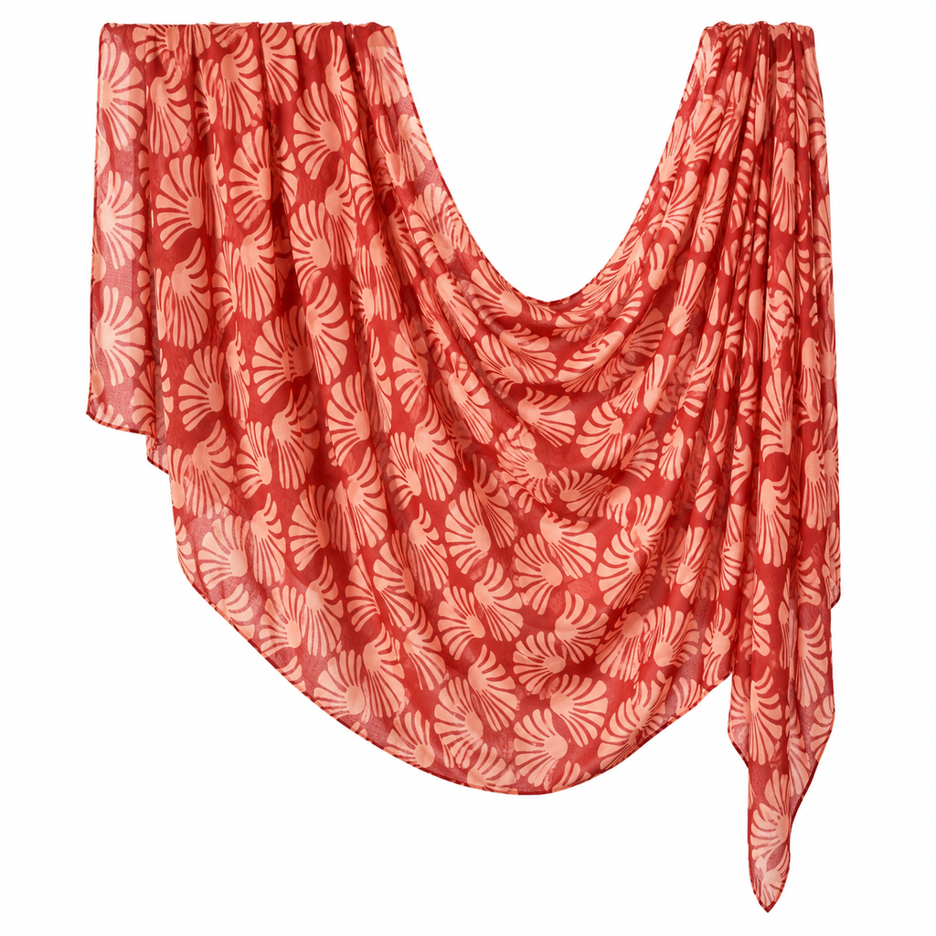 Rust orange leaf print modal hijab