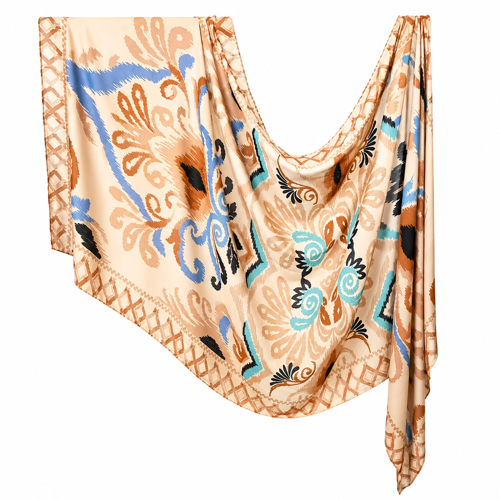 Tan and blue floral modal hijab