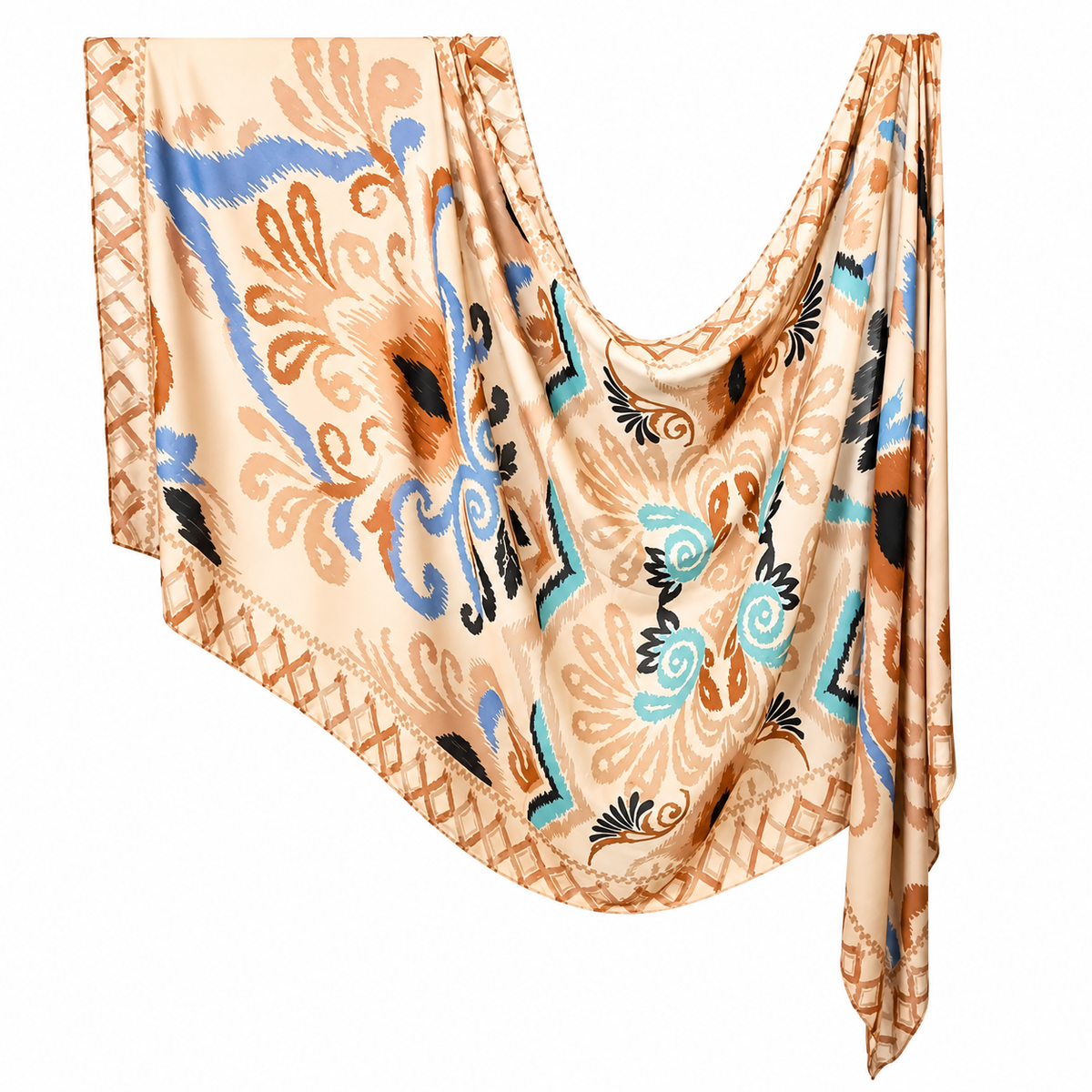 Tan and blue floral modal hijab