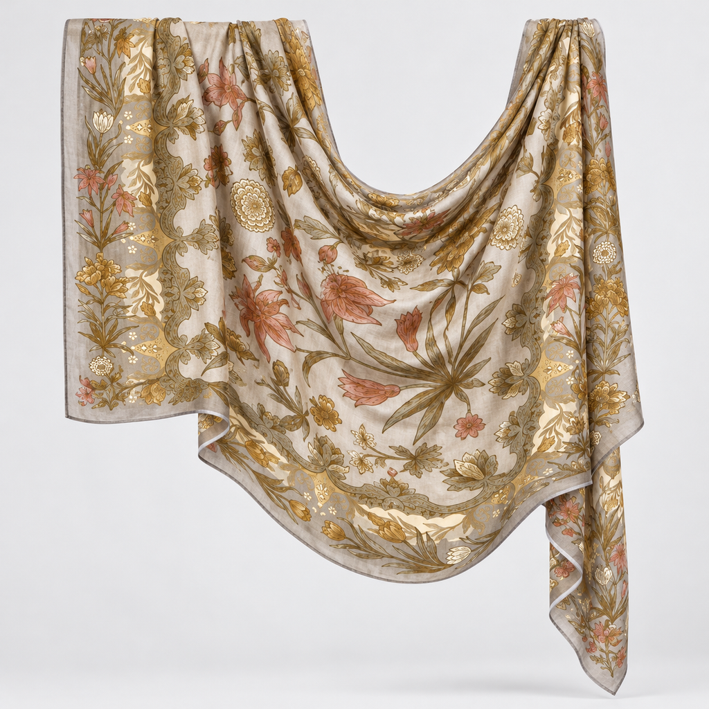 Tan and blue floral modal hijab