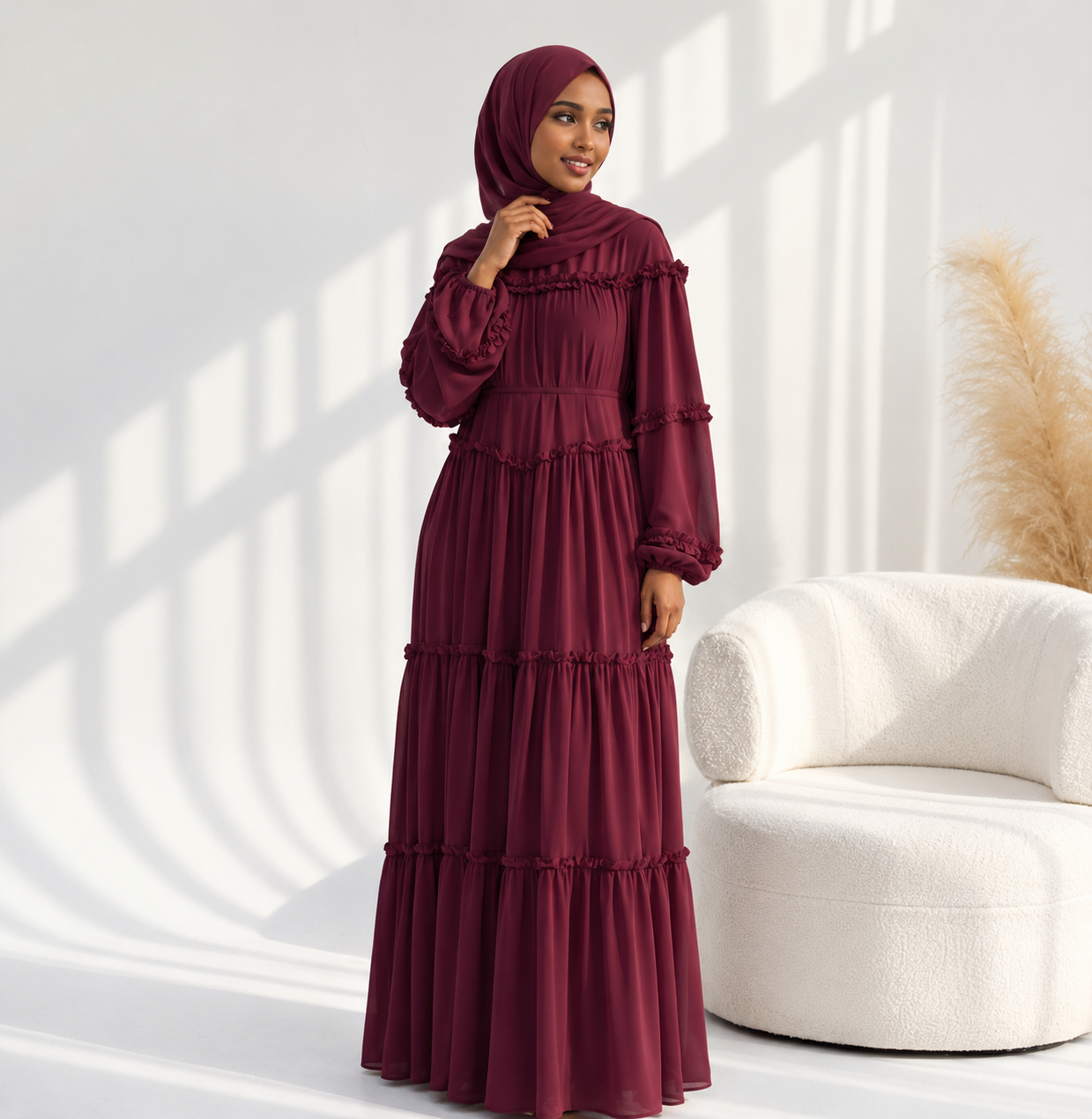 Elegant Double Layer Chiffon Modest Maxi Dress